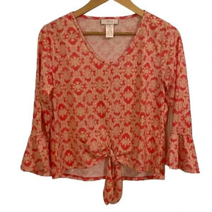 Stella Parker Bell Sleeve Cropped Tie Front Blouse